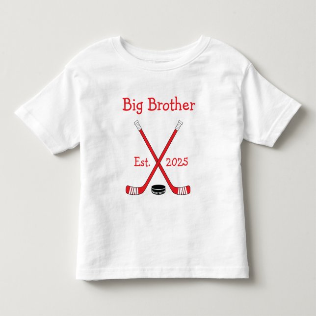 Personlig Baby Hockeys Storebror Röd T Shirt (Framsida)