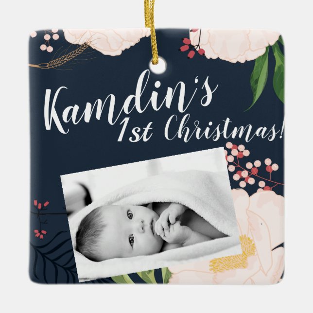 Personlig Baby JULAFTON Ornament Baby Rosa Cosmos  (Framsida)