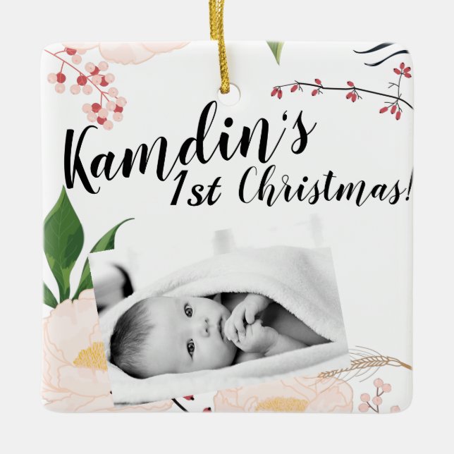 Personlig Baby JULAFTON Ornament Baby Rosa Cosmos  (Framsida)