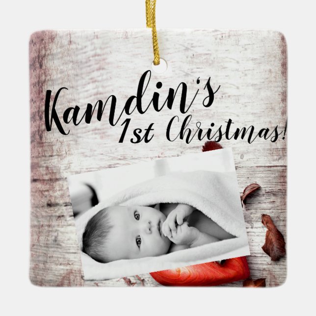 Personlig Baby JULAFTON Ornament Land Wood Nyckel  (Framsida)
