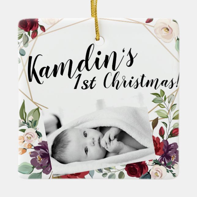 Personlig Baby JULAFTON Ornament Vit ros Guld G (Framsida)