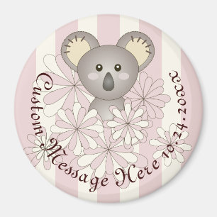 Personlig Baby Koala Björn Pastell Rosa Randig Magnet