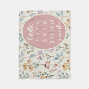 Personlig Baby Milestone Blanket Girl Blommigt Fleecefilt