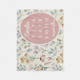 Personlig Baby Milestone Blanket Girl Blommigt Fleecefilt