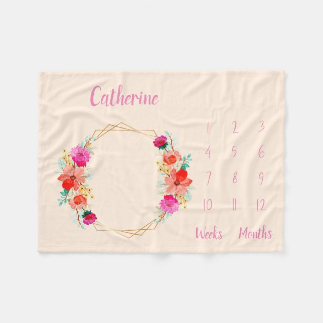 Personlig Baby Milestone Fleecefilt (Framsidan (Horisontell))