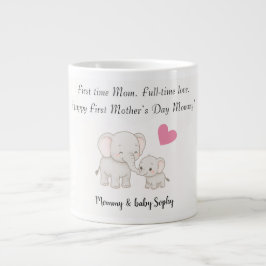 Personlig Baby & Mor Elephant med hjärta - Jumbo Mugg