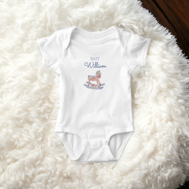 Personlig Baby Namn Announcement Horse Blue T Shirt (Skapare uppladdad)