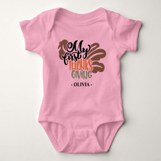 Personlig Baby Namn Min första Thanksgiving T Shirt (Framsida)