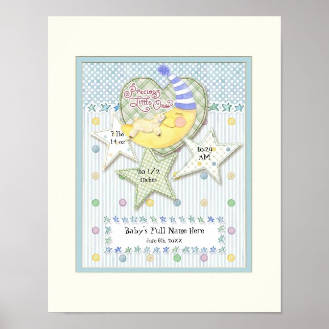 Personlig Baby Namn Wall Nursery Art for Boy Poster (Framsidan)