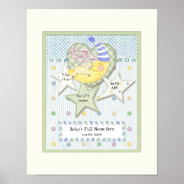 Personlig Baby Namn Wall Nursery Art for Boy Poster (Framsidan)