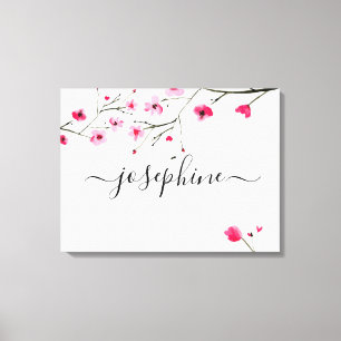 Personlig Baby Nursery Namn Cherry blommar art Canvastryck
