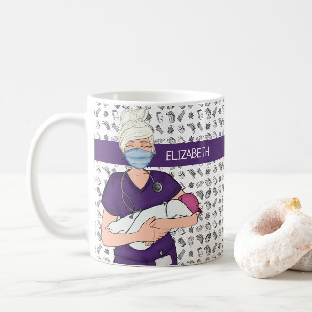 Personlig Baby OB/GYN-sjuksköterska Kaffemugg (Med munk)