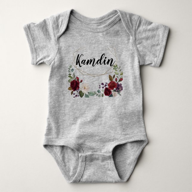 Personlig Baby-organet Kostym Vit ros Guld Geome T Shirt (Framsida)