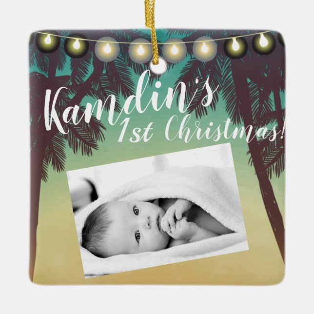 Personlig Baby Ornament Beach Sunset Handflatan Tr (Framsida)