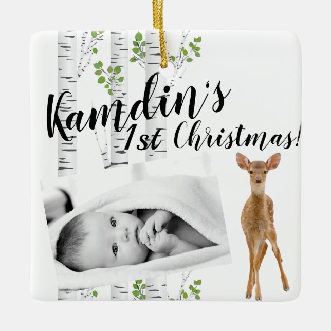 Personlig Baby Ornament Hjort Doe Buck Woodland (Framsida)
