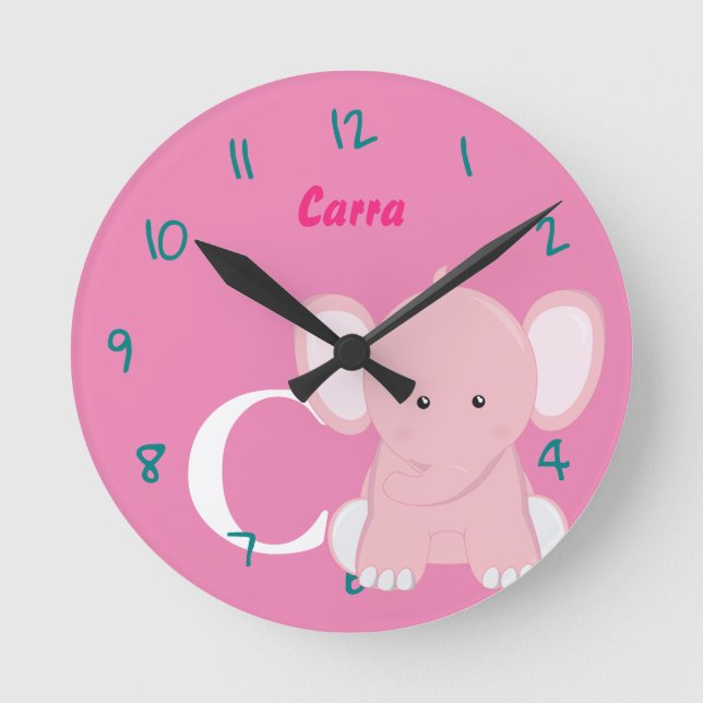 Personlig Baby Pastel Rosa Round Clock Rund Klocka (Framsida)