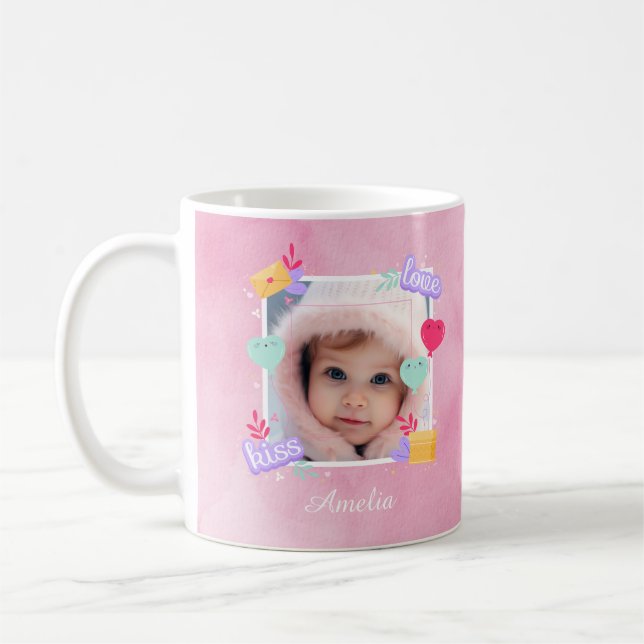 Personlig Baby Photo - Kärlek, Kyss och Hearts Kaffemugg (Vänster)