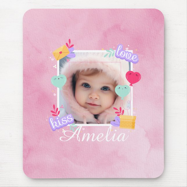 Personlig Baby Photo - Kärlek, Kyss och Hearts Musmatta (Framsidan)
