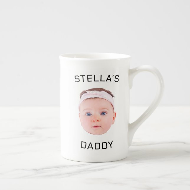 Personlig Baby Photo Pappa Gift Ansikte Benporslin Mugg (Höger)