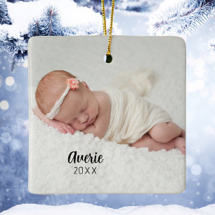 Personlig Baby Photo Porträtt 2 Sidojul Julgransprydnad Keramik