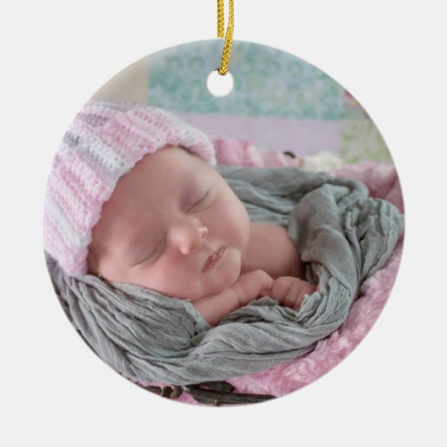 Personlig Baby Photo Rosa Snowflake Julgransprydnad Keramik (Framsidan)