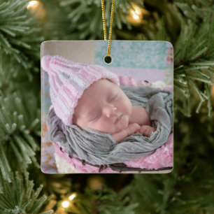 Personlig Baby Photo Rosa Snowflake Julgransprydnad Keramik