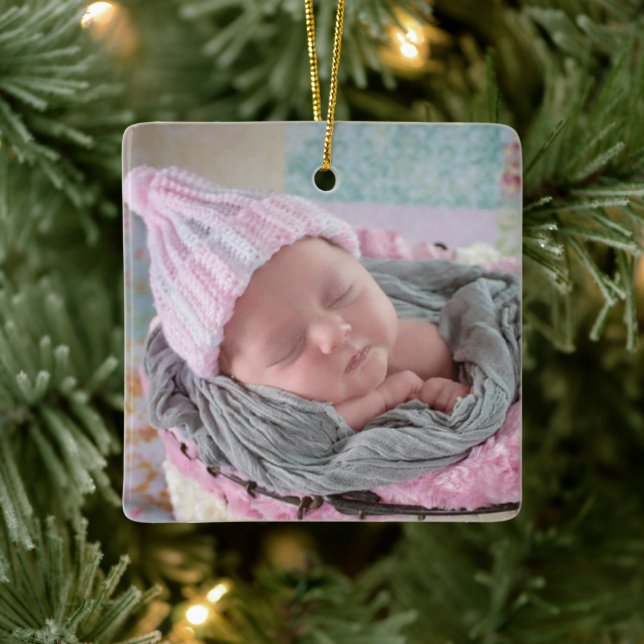 Personlig Baby Photo Rosa Snowflake Julgransprydnad Keramik (Träd)