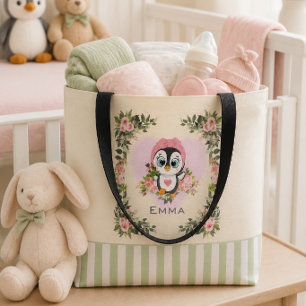 Personlig baby pingvin gul toteväska tygkasse