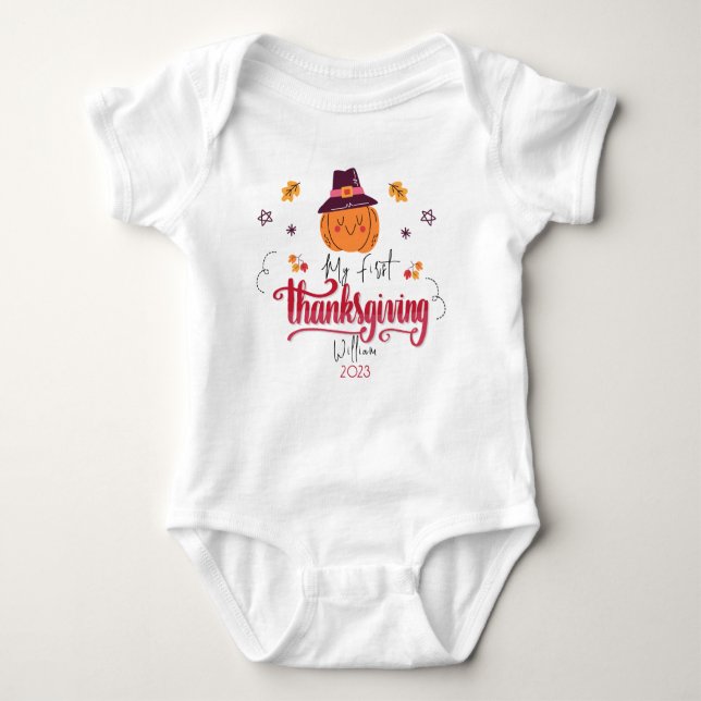 Personlig Baby Pumpkin First Thanksgiving T Shirt (Framsida)