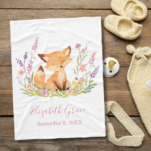 Personlig Baby Räv Vilda Blommor Rosa Baby Fleecefilt