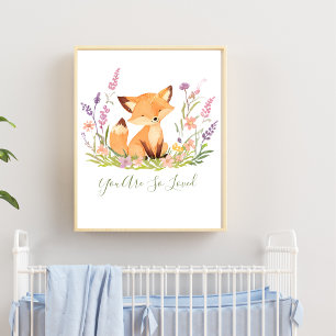 Personlig Baby Räv Vildblommor Barnkammare Väggkon Poster