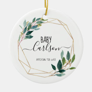 Personlig Baby Reveal Gravid Greenery Julgransprydnad Keramik