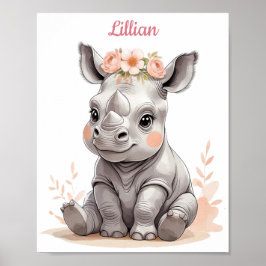 Personlig Baby Rhino Elegant Safari Nursery Poster