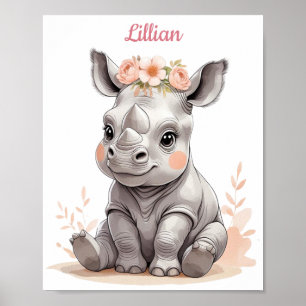 Personlig Baby Rhino Elegant Safari Nursery Poster