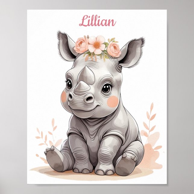 Personlig Baby Rhino Elegant Safari Nursery Poster (Framsidan)