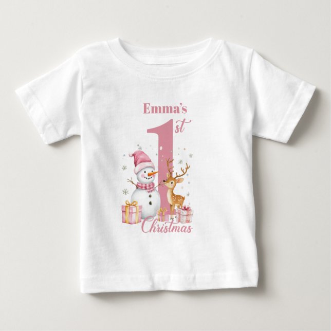 Personlig Baby:s första jul flickor T Shirt (Framsida)