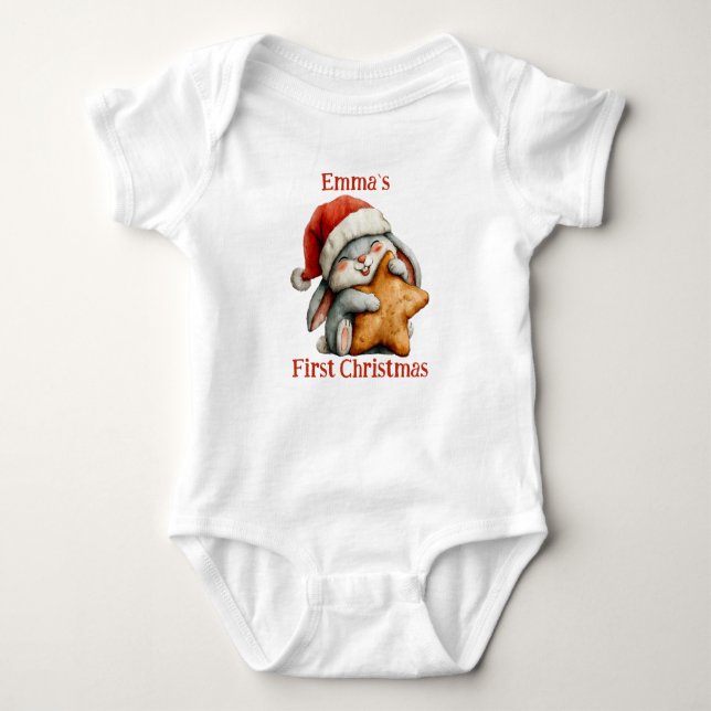 Personlig Baby:s första julbank T Shirt (Framsida)