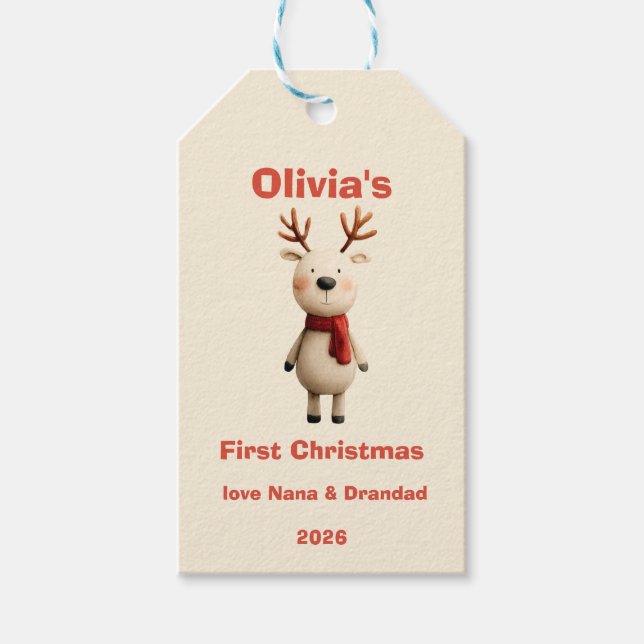 Personlig Baby:s första julprydnad Presentetikett (Framsidan)