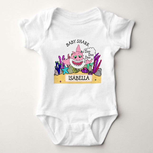 Personlig Baby Shark Baby T Shirt (Framsida)
