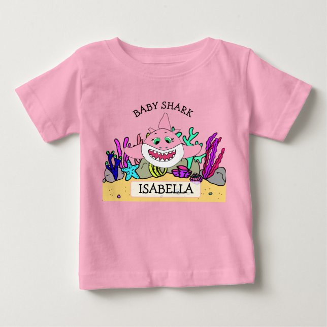 Personlig Baby Shark Baby's T Shirt (Framsida)