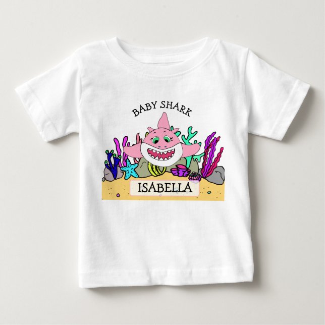 Personlig Baby Shark Bebis T Shirt (Framsida)