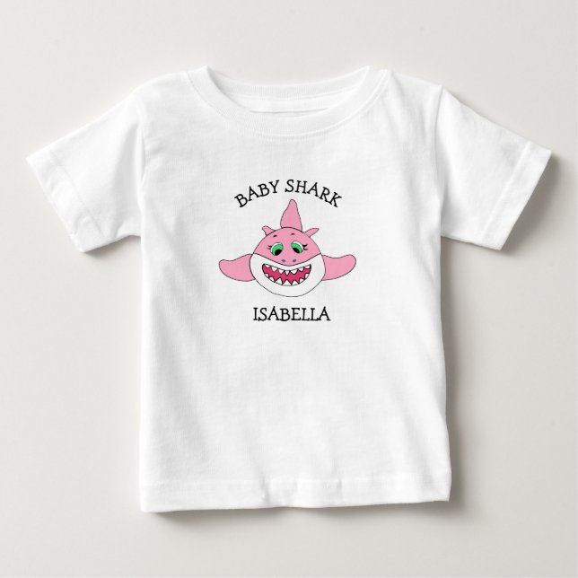 Personlig Baby Shark Bebis T Shirt (Framsida)