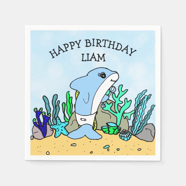 Personlig Baby Shark Birthday Pappersservett (Framsidan)