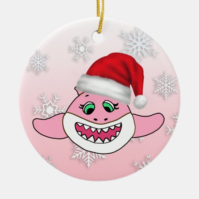 Personlig Baby Shark-familjens julprydnad Julgransprydnad Keramik (Framsidan)