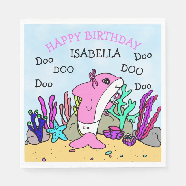 Personlig Baby Shark födelsedag Pappersservett (Framsidan)