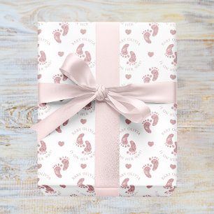 Personlig Baby Shower Baby Feet Rosa Glitter Presentpapper