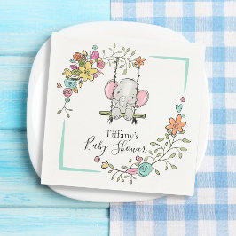 Personlig Baby Shower Cute Elephant Boy Blommigt Pappersservett