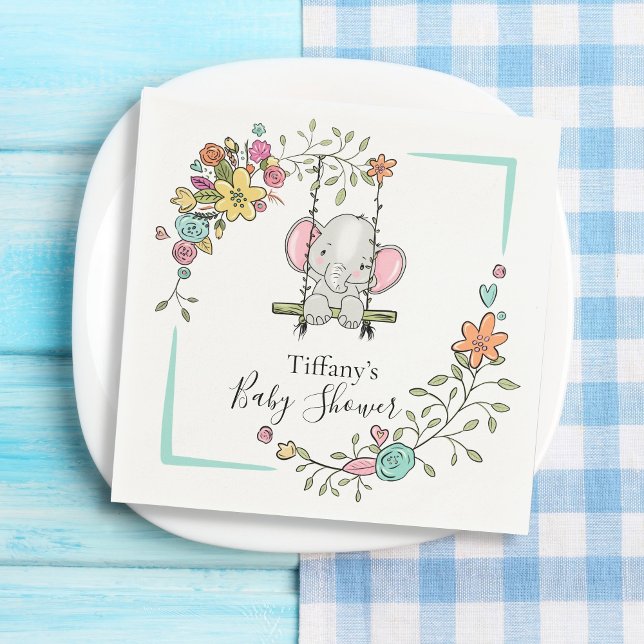 Personlig Baby Shower Cute Elephant Boy Blommigt Pappersservett (Skapare uppladdad)