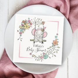 Personlig Baby Shower Cute Elephant Girl Blommigt Pappersservett