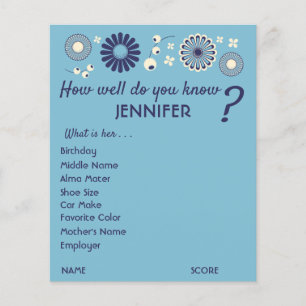 Personlig Baby Shower Game Lakan Blue-Blommigt Flygblad